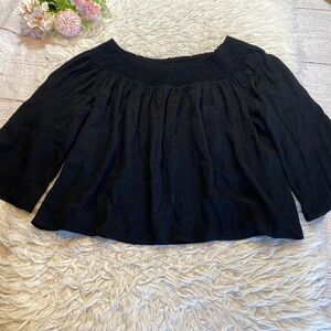 Aritzia Black Off-Shoulder Smocked Neck Blouse